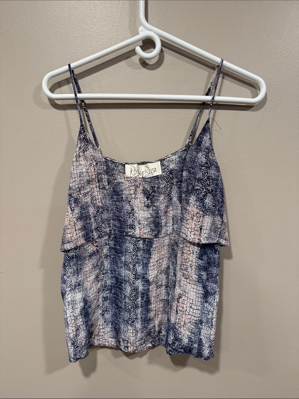 Rory Beca Navy and Light Pink Printed Spaghetti Strap Cami